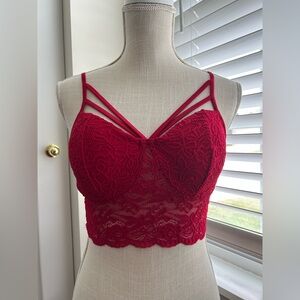 Bozzolo Crimson Floral Lace Embroidered Nylon Cage Scallop Padded Bralette